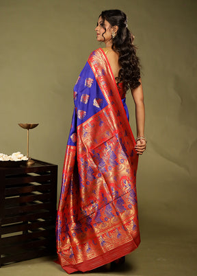 Blue Baluchari Silk Saree With Blouse Piece