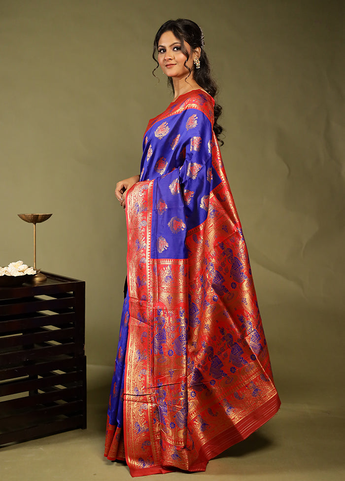 Blue Baluchari Silk Saree With Blouse Piece