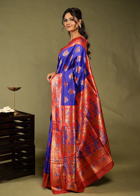 Blue Baluchari Silk Saree With Blouse Piece