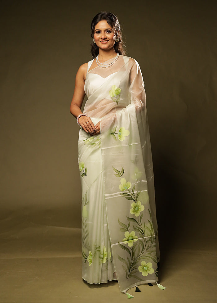 Green Organza Saree With Blouse Piece