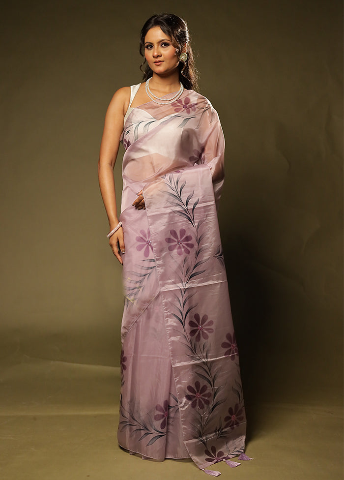 Purple Organza Saree With Blouse Piece