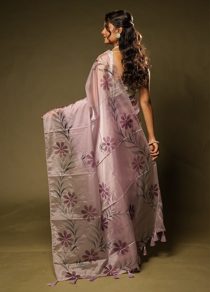 Purple Organza Saree With Blouse Piece