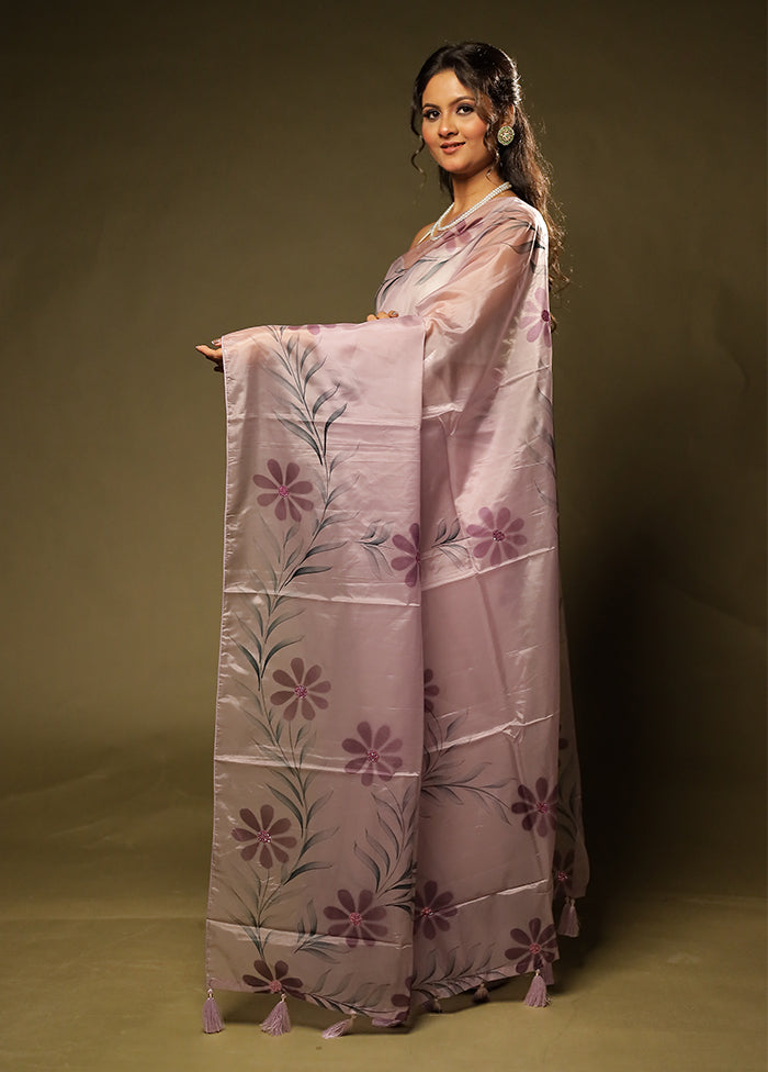 Purple Organza Saree With Blouse Piece