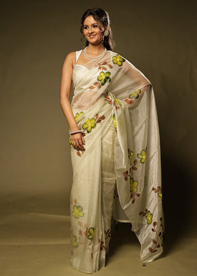 Green Organza Saree With Blouse Piece