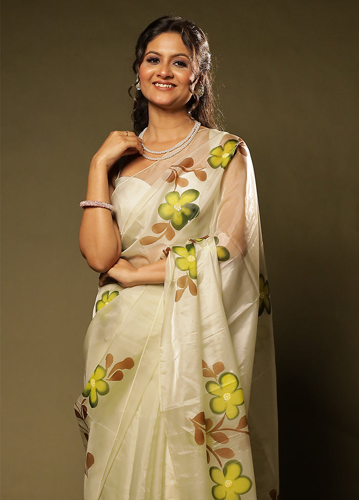 Green Organza Saree With Blouse Piece