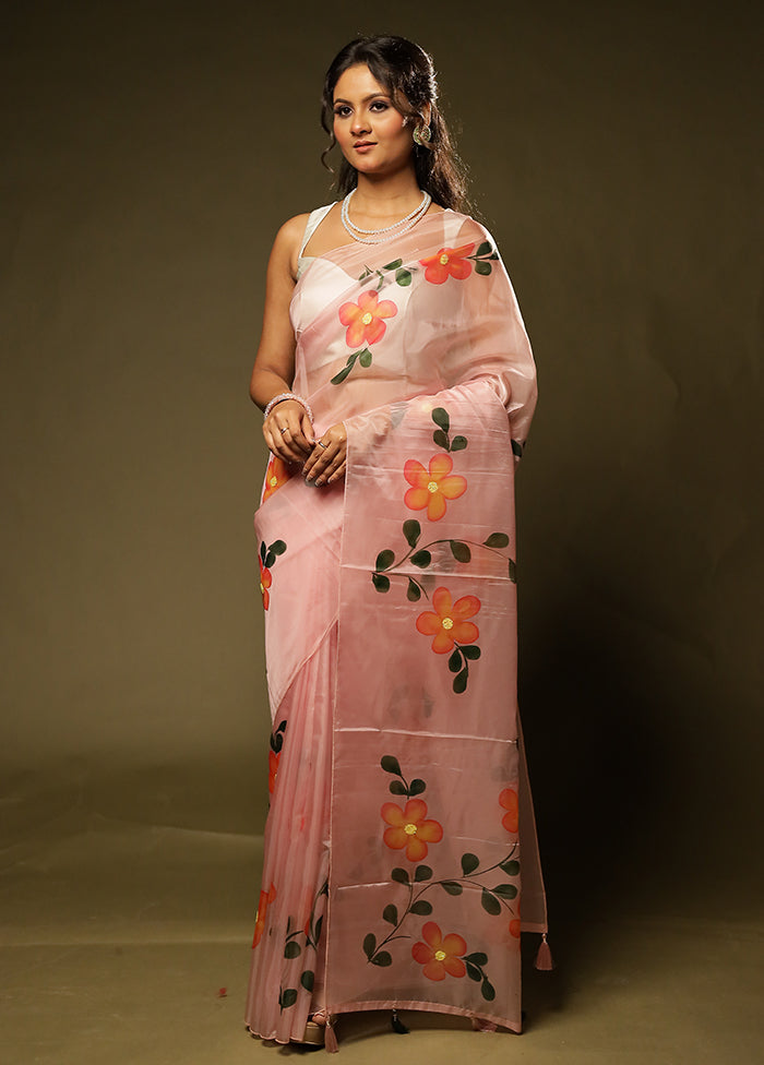 Pink Organza Saree With Blouse Piece