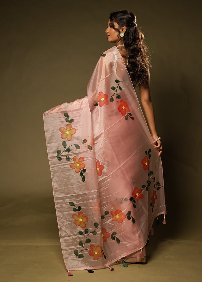 Pink Organza Saree With Blouse Piece
