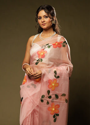 Pink Organza Saree With Blouse Piece