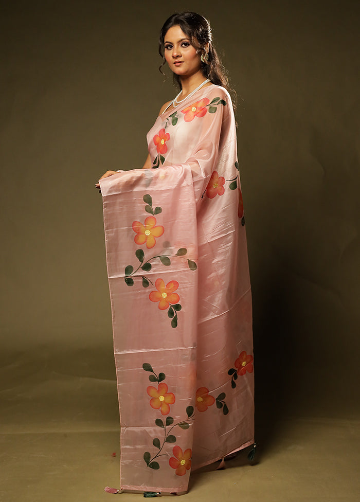 Pink Organza Saree With Blouse Piece