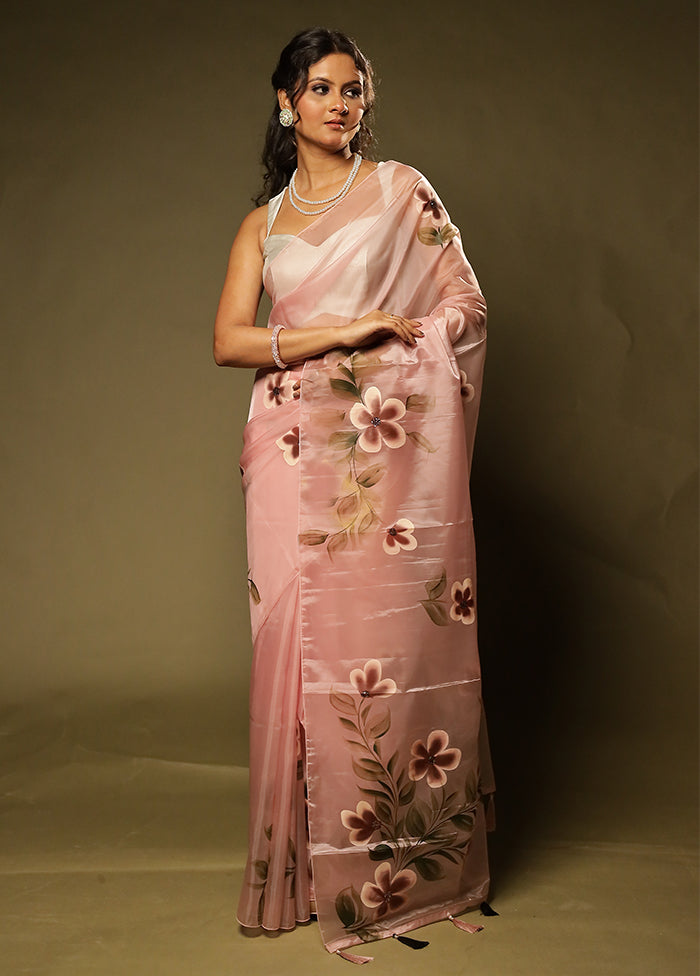 Pink Organza Saree With Blouse Piece