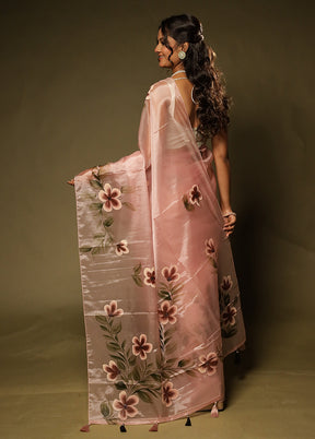 Pink Organza Saree With Blouse Piece