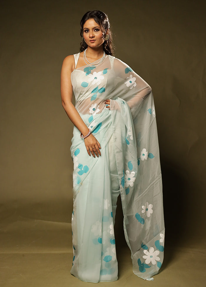 Green Organza Saree With Blouse Piece