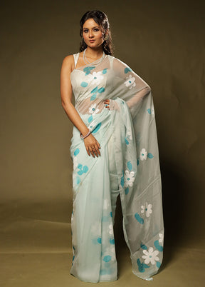 Green Organza Saree With Blouse Piece