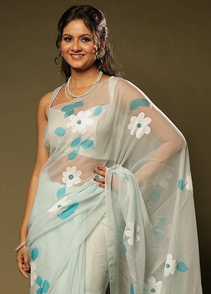 Green Organza Saree With Blouse Piece