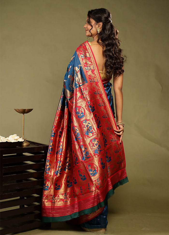 Blue Baluchari Silk Saree With Blouse Piece