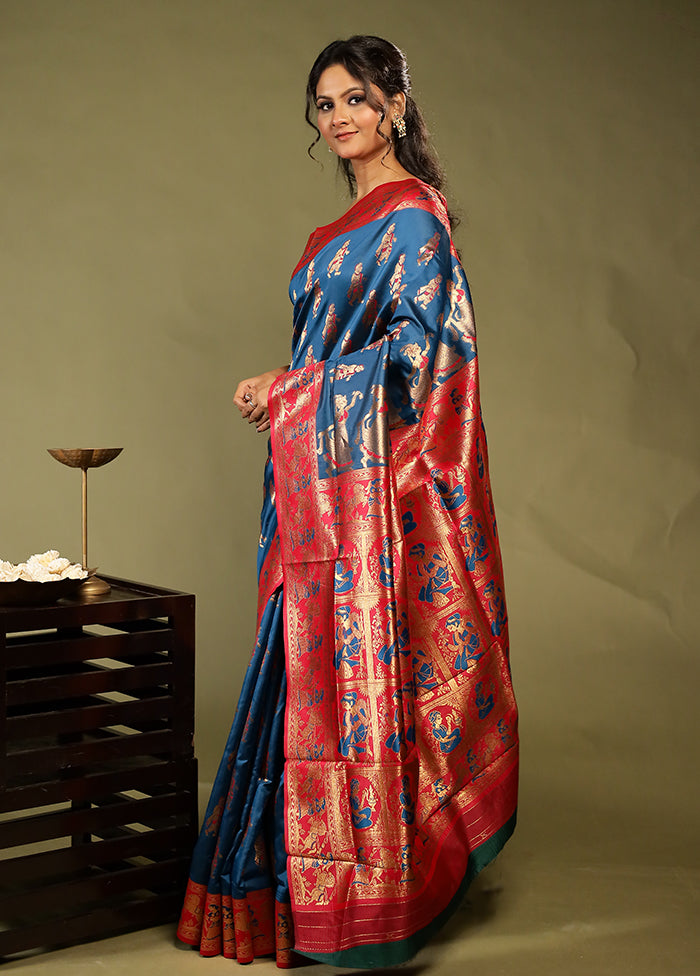Blue Baluchari Silk Saree With Blouse Piece