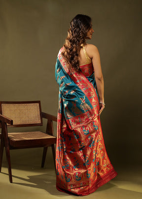 Green Baluchari Silk Saree With Blouse Piece