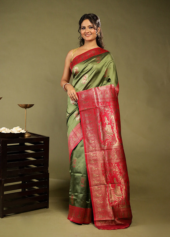 Green Baluchari Silk Saree With Blouse Piece