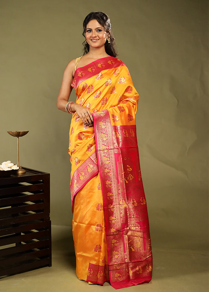 Orange Baluchari Silk Saree With Blouse Piece