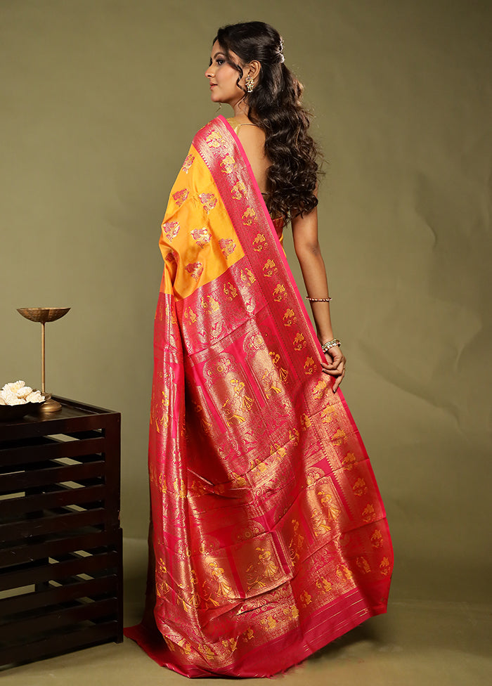 Orange Baluchari Silk Saree With Blouse Piece