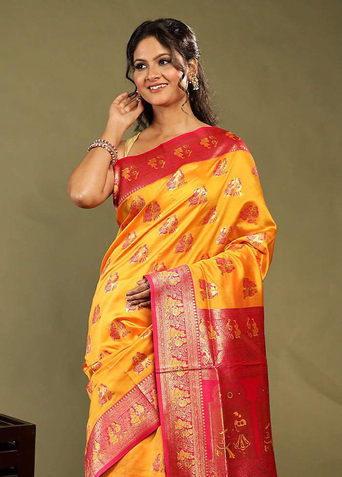 Orange Baluchari Silk Saree With Blouse Piece