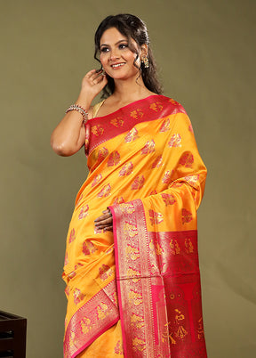 Orange Baluchari Silk Saree With Blouse Piece