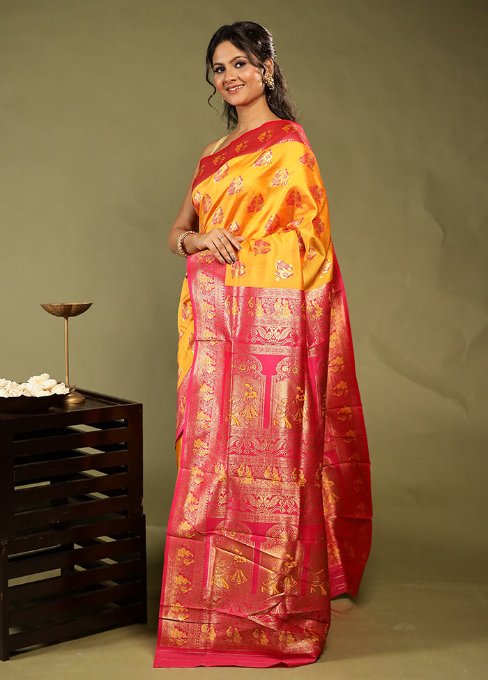 Orange Baluchari Silk Saree With Blouse Piece
