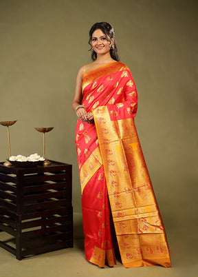 Red Baluchari Silk Saree With Blouse Piece