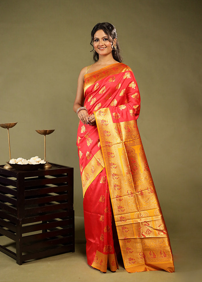 Red Baluchari Silk Saree With Blouse Piece