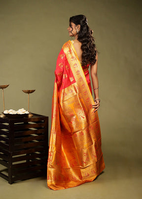 Red Baluchari Silk Saree With Blouse Piece