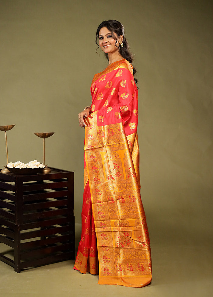 Red Baluchari Silk Saree With Blouse Piece