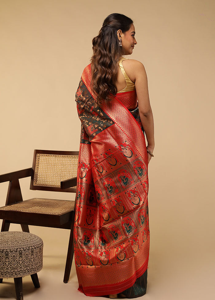 Green Baluchari Silk Saree With Blouse Piece