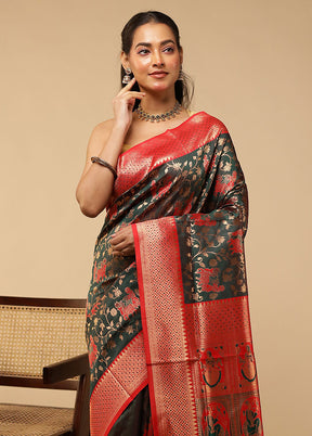 Green Baluchari Silk Saree With Blouse Piece