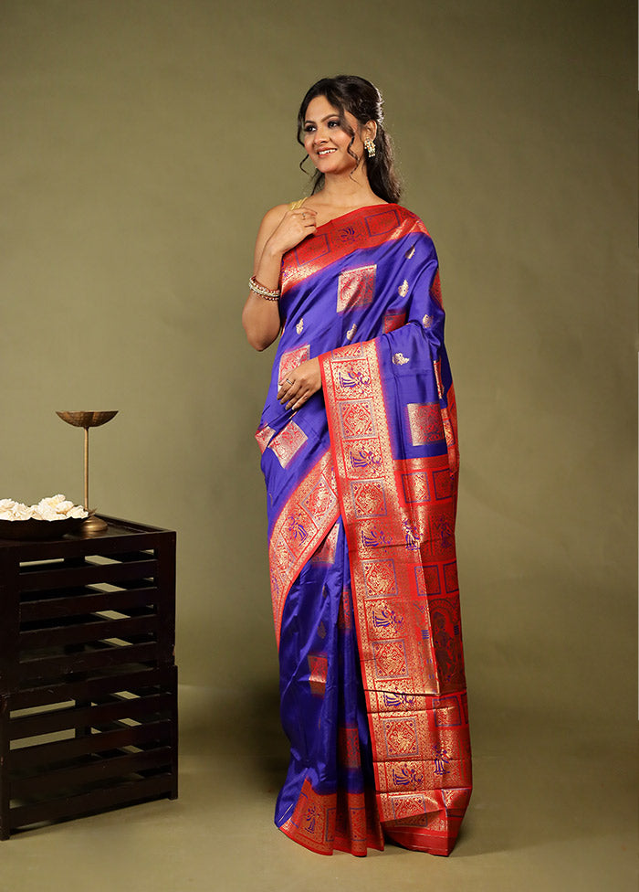 Blue Baluchari Silk Saree With Blouse Piece