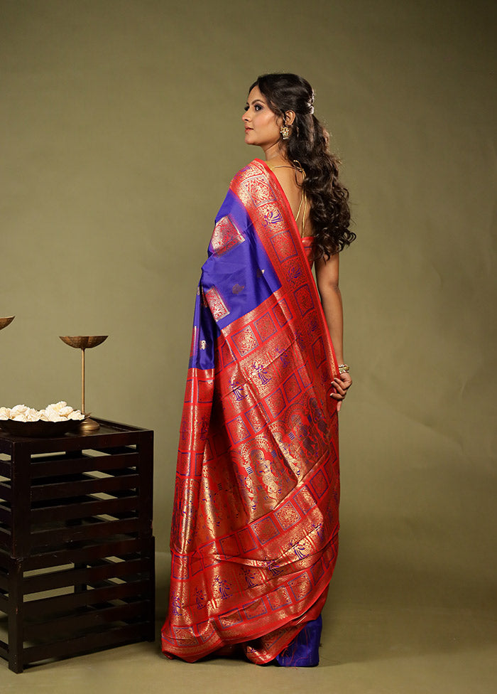 Blue Baluchari Silk Saree With Blouse Piece
