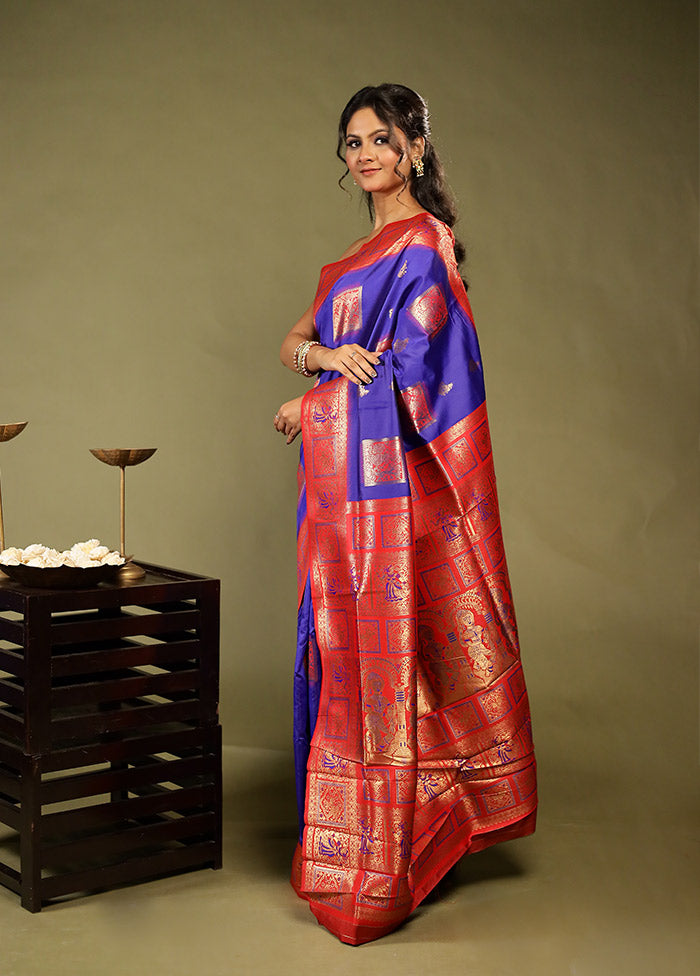 Blue Baluchari Silk Saree With Blouse Piece