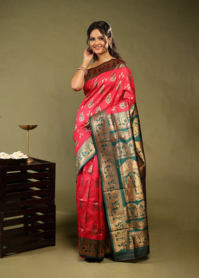 Pink Baluchari Silk Saree With Blouse Piece