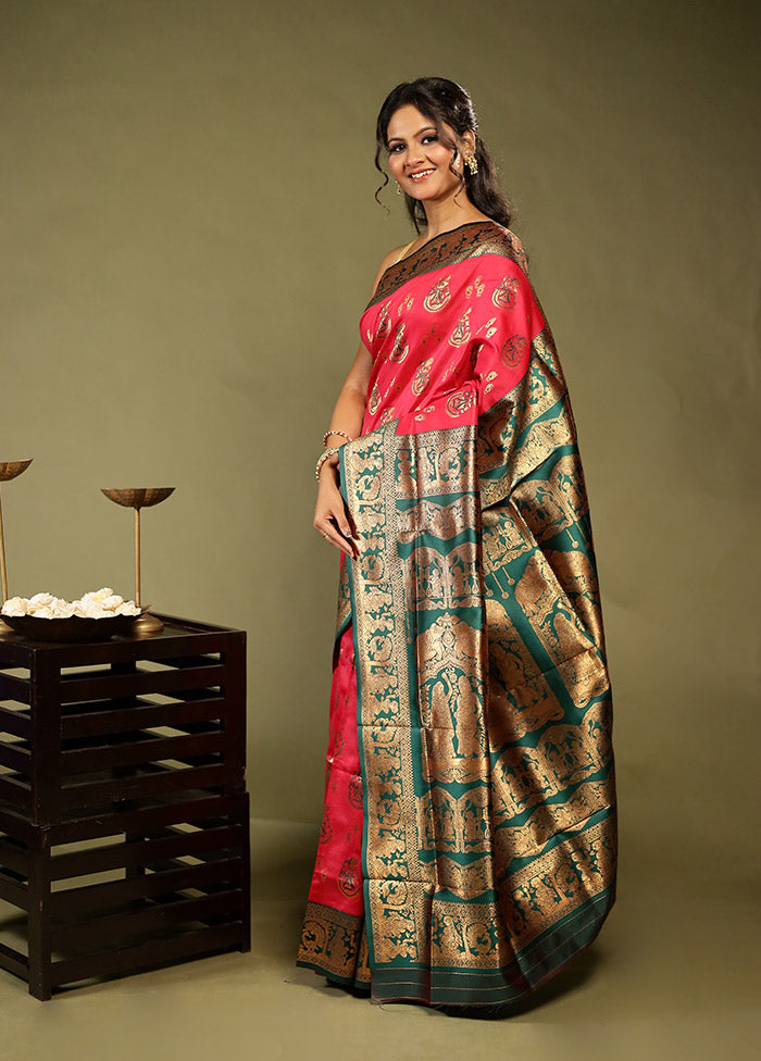 Pink Baluchari Silk Saree With Blouse Piece