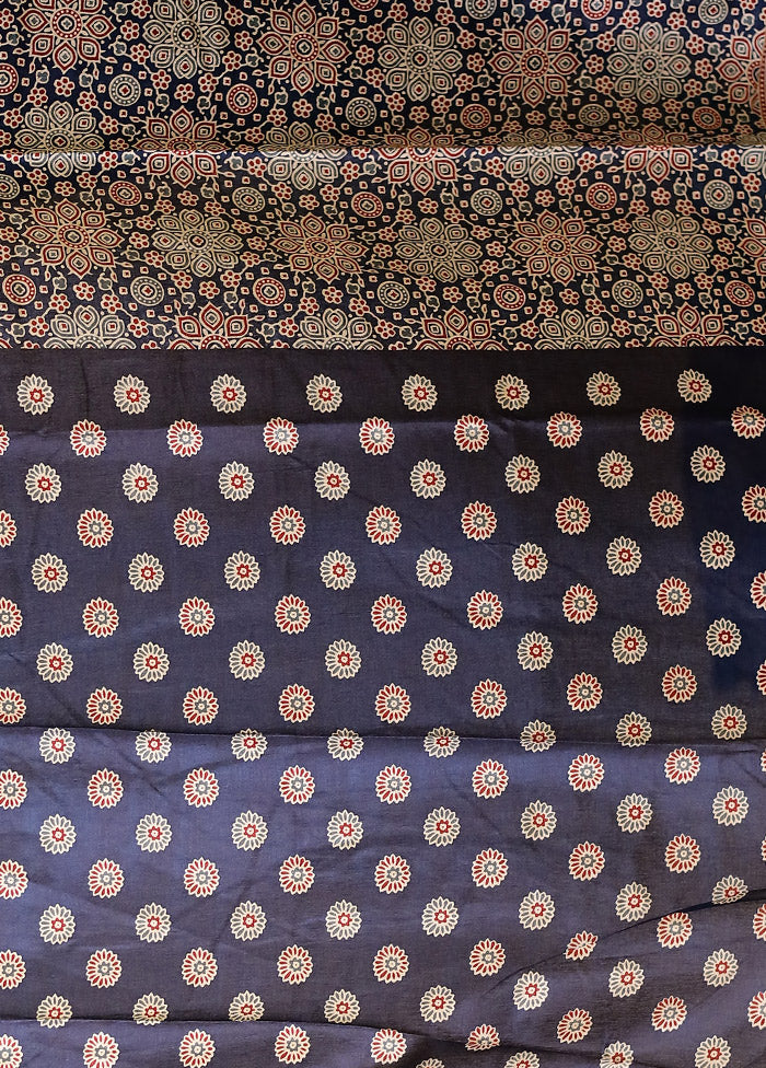 Blue Printed Silk Saree Without Blouse Piece