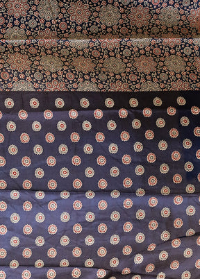 Blue Printed Silk Saree Without Blouse Piece
