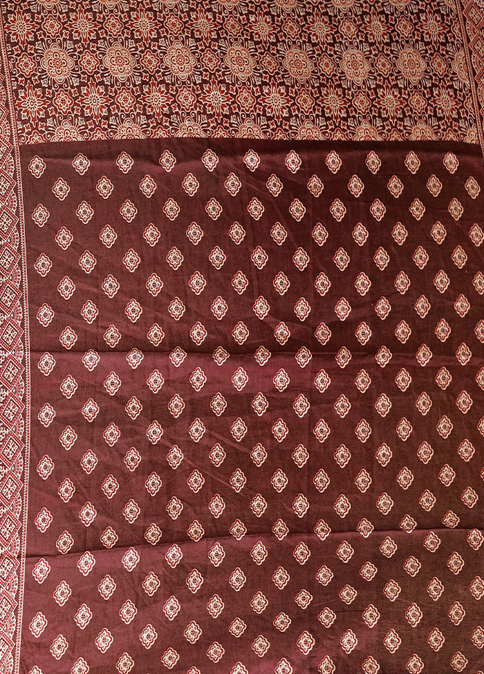 Maroon Printed Silk Saree Without Blouse Piece