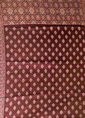 Maroon Printed Silk Saree Without Blouse Piece