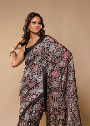 Black Printed Silk Saree Without Blouse Piece