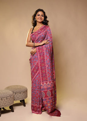 Pink Printed Silk Saree Without Blouse Piece