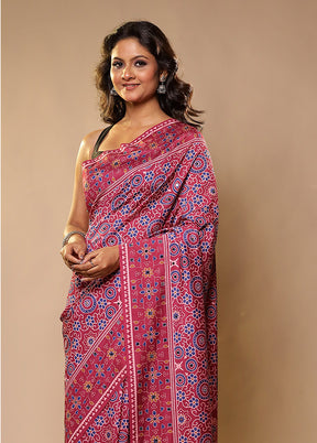 Pink Printed Silk Saree Without Blouse Piece