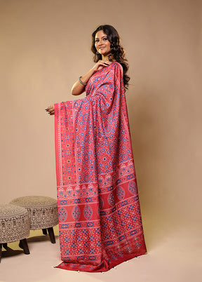 Pink Printed Silk Saree Without Blouse Piece
