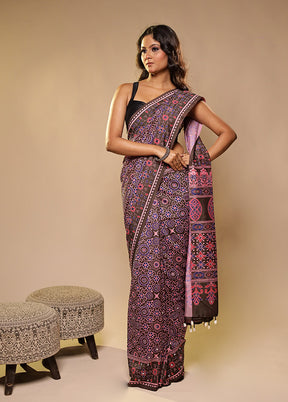 Brown Printed Silk Saree Without Blouse Piece