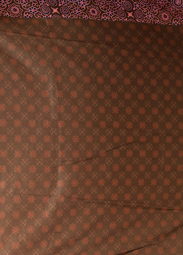 Brown Printed Silk Saree Without Blouse Piece