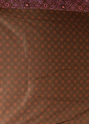 Brown Printed Silk Saree Without Blouse Piece