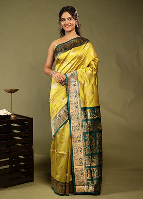 Green Baluchari Silk Saree With Blouse Piece